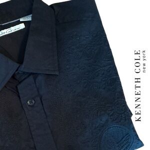 Kenneth Cole New Embroidered Paisley Pattern Black Button-Up Shirt - NWOT Size L